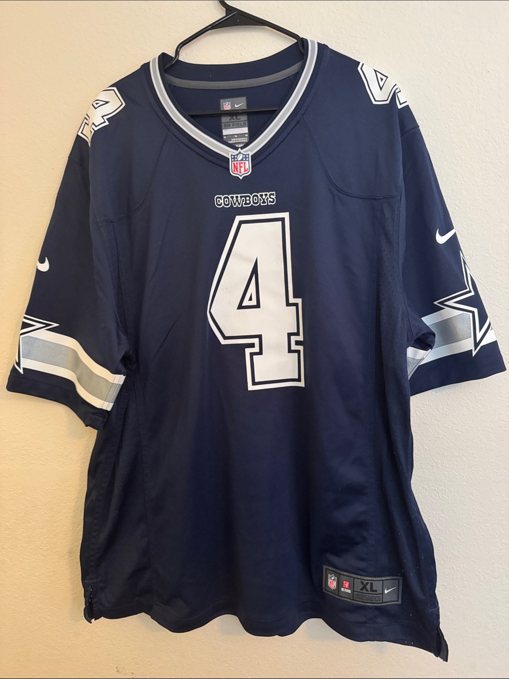 Nike Navy and White Cowboys Prescott#4 Football Jersey XL
